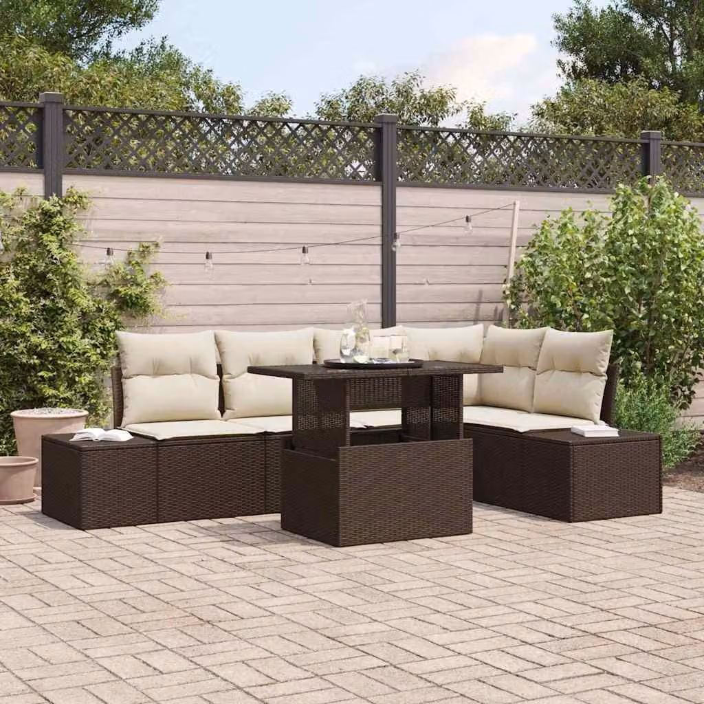 Maison Exclusive - Set da giardino con divano a 6 posti, color marrone, in rattan sintetico