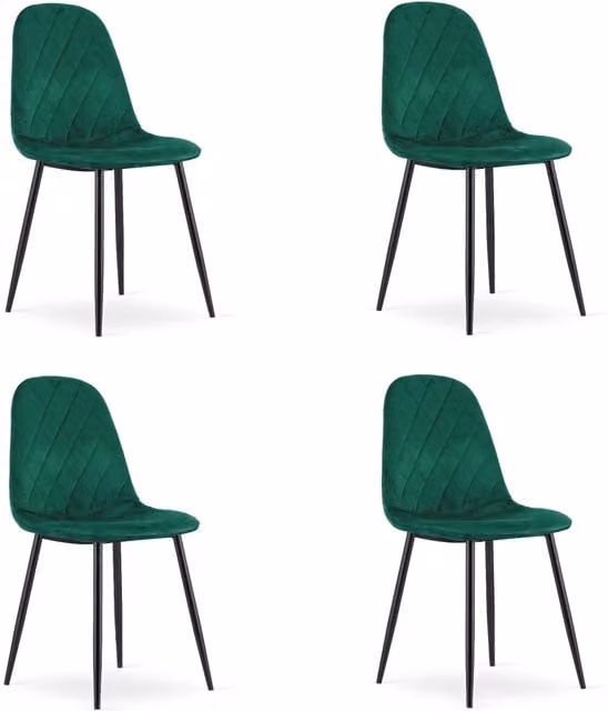 Set di 4 sedie moderne Valora in velluto verde con struttura in metallo matt