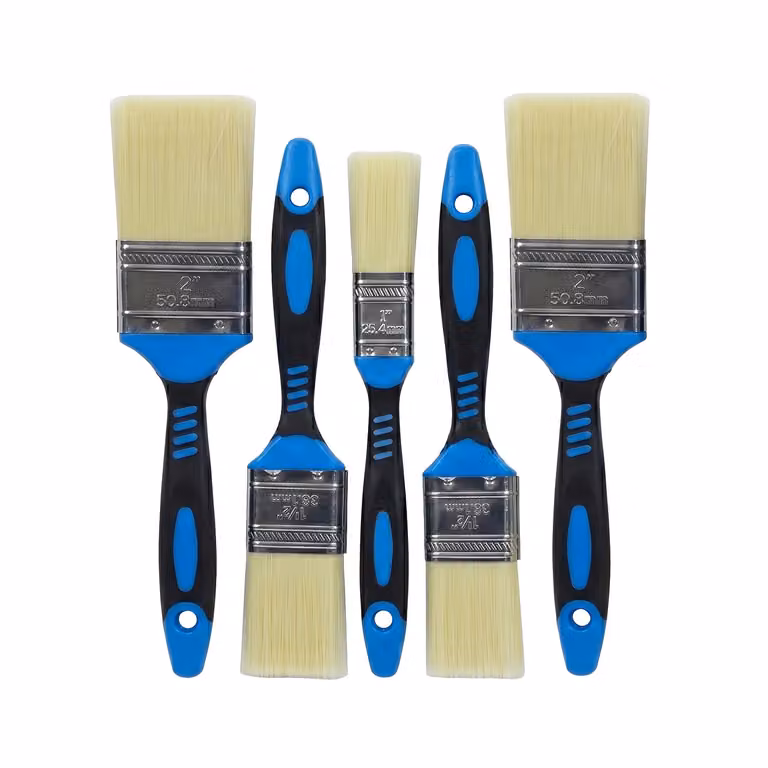 Set di 5 Pennelli Piatti DICTROLUX in Setola Sintetica con Impugnatura Antiscivolo Blu per Vernici e Smalti