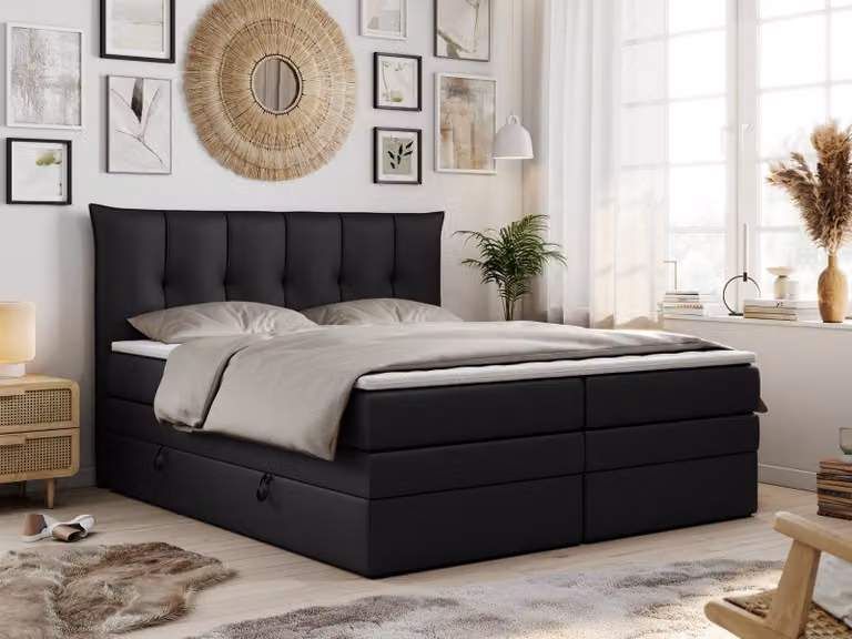 Letto boxspring con materasso a molle insacchettate a 7 zone e topper - PREMIUM-10-KING - 160x200 cm - Nero - H4