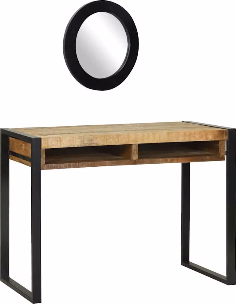 Tavolo da Trucco con specchio Marrone Legno massello di mango