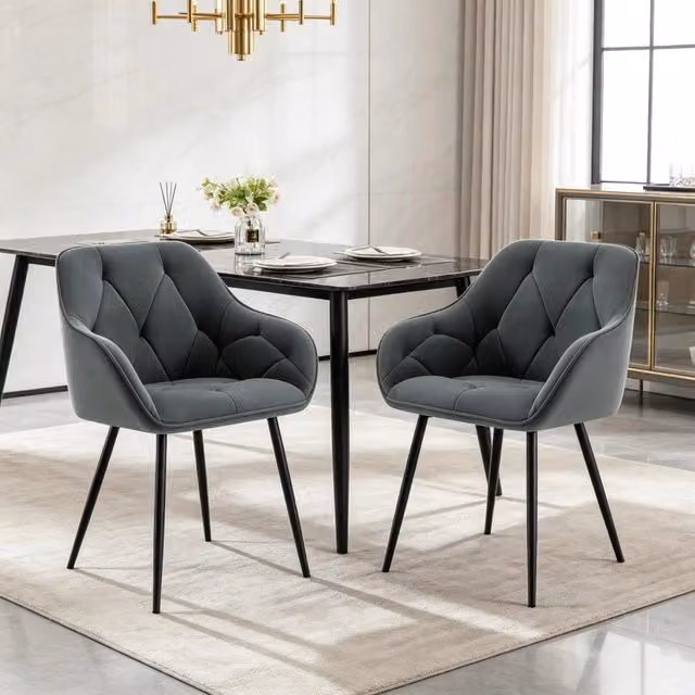 Sedie da sala da pranzo 2 pezzi con schienale ergonomico e seduta imbottita gambe in metallo velluto grigio scuro
