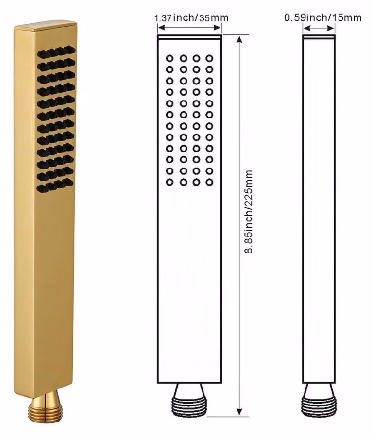 Rubinetto manuale in ottone dorato, alta pressione, sezione quadrata, funzione singola, con guarnizione in silicone