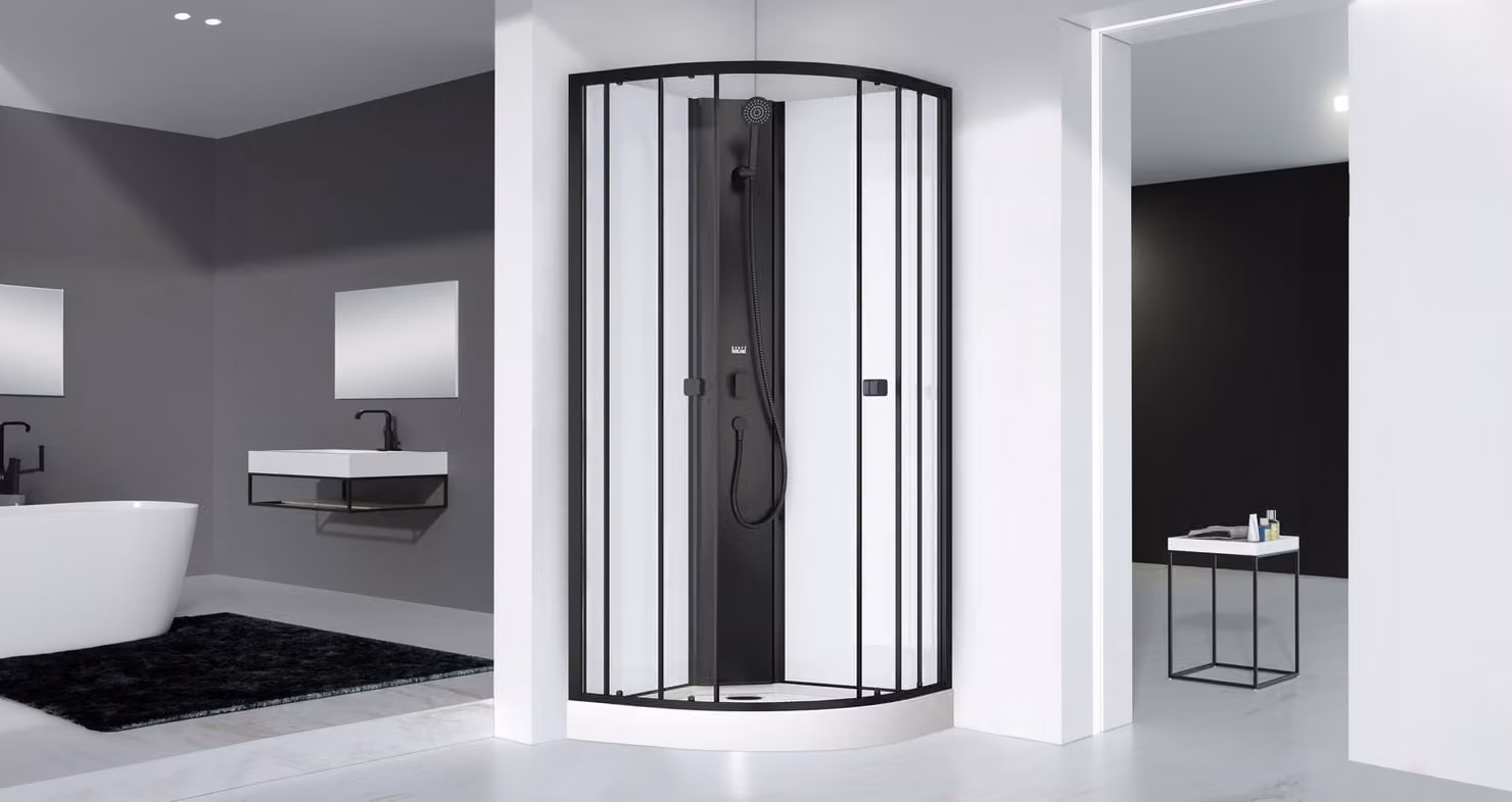 Doccia completa Marwell doccia completa Prime Style nero/bianco 85x85x198 - Set doccia completo con piatto in acrilico e rubinetto - Vetro di sicurezza temperato da 4 mm