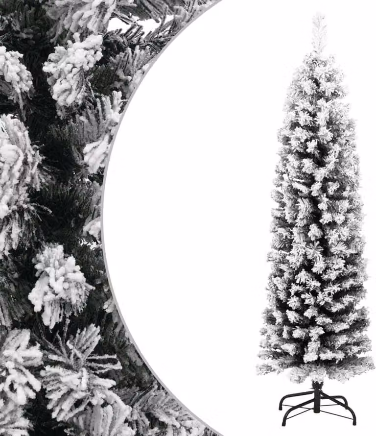 The Living Store Albero di Natale Artificiale Slim con Neve Verde 150 cm PVC