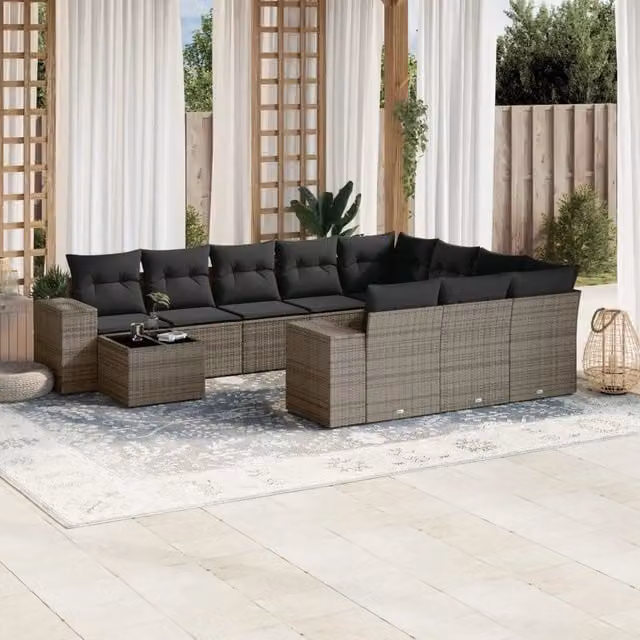 Set Divani da Giardino 11 pz con Cuscini in Polyrattan Grigio 3255467