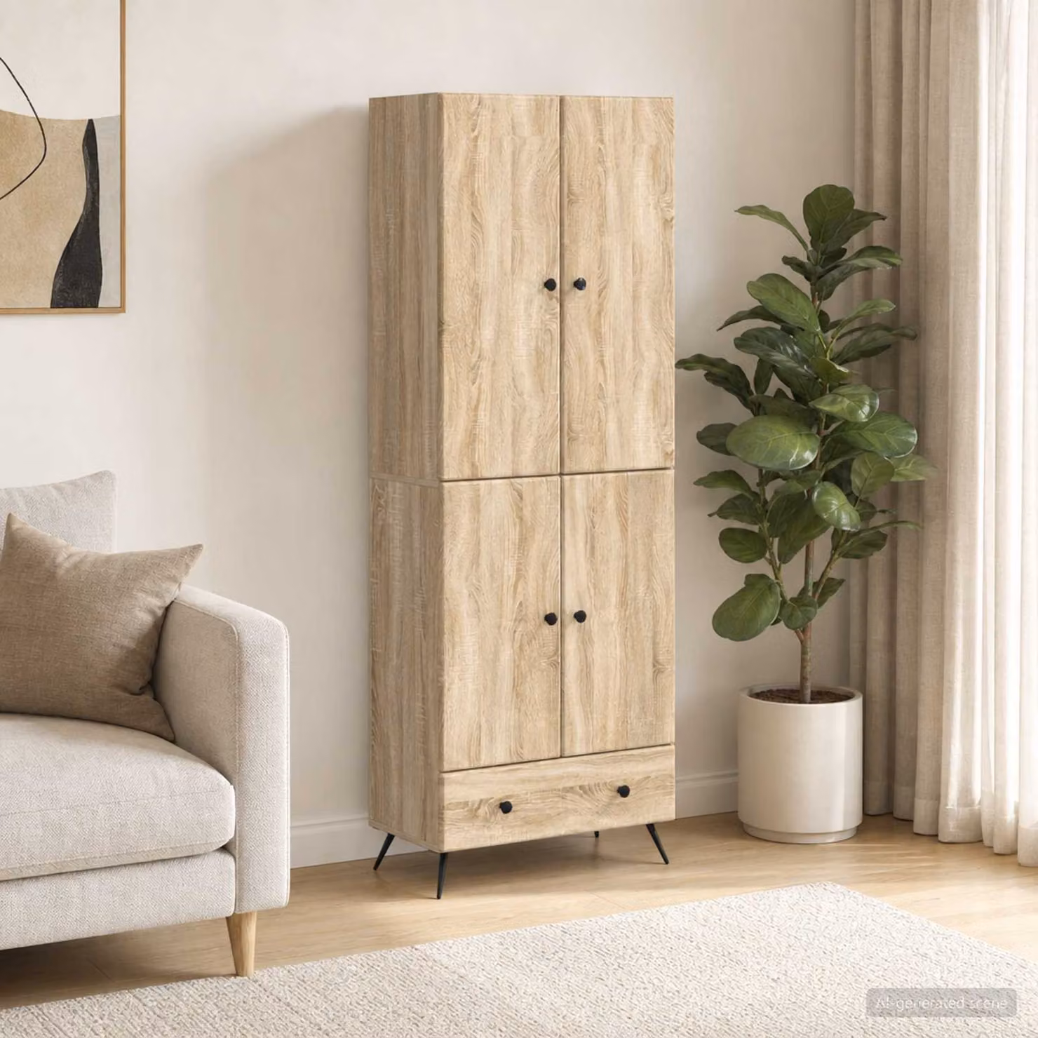 Set di 2 armadi moderni vidaXL in legno MDF color rovere con ante a battente e illuminazione integrata
