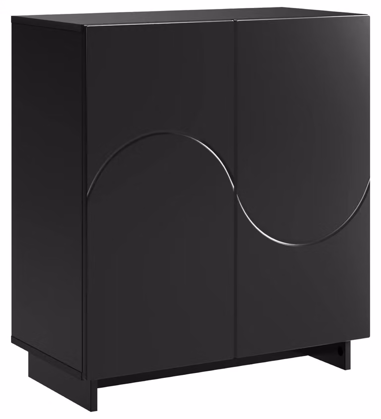 Mobile contenitore Schwarz, dimensioni 67 x 34,5 x 75 cm, realizzato in materiale composito di legno