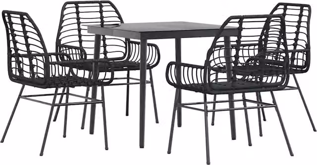 Set Mobili da Pranzo per Giardino 5 pz | Set Salotto da Giardino Nero Polyrattan Vetro
