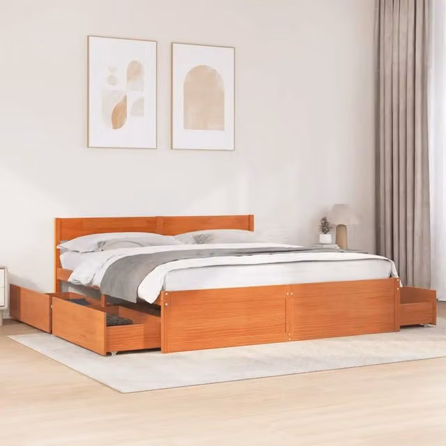 Letto senza Materasso-Struttura Letto Marrone Cera 180x200 cm in Legno di Pino 831171