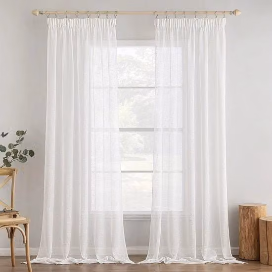 Gordini trasparenti con cinturino pieghettabile - 2 pannelli per finestre camera da letto soggiorno - 140 x 300 cm bianco