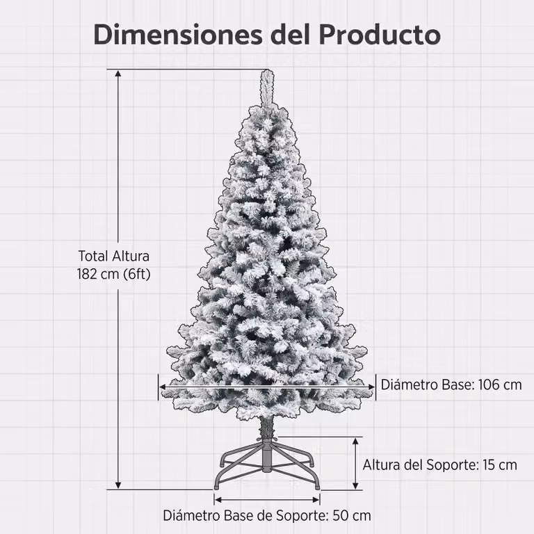 Albero di Natale artificiale - 182,88 cm - Non illuminato - Con effetto neve - Rami in PVC - Struttura in tubi di ferro - 880 punte per rami - Per uso interno