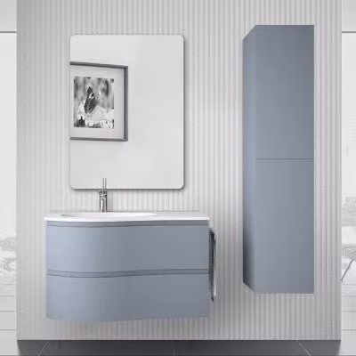 Mobile bagno sospeso INBAGNO Melody azzurro e bianco con cassetti e ante soft-close