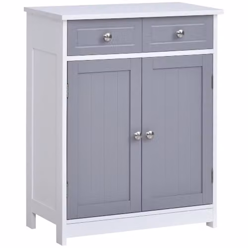 kleankin Armadio da bagno autoportante 75x60 cm, grigio-bianco