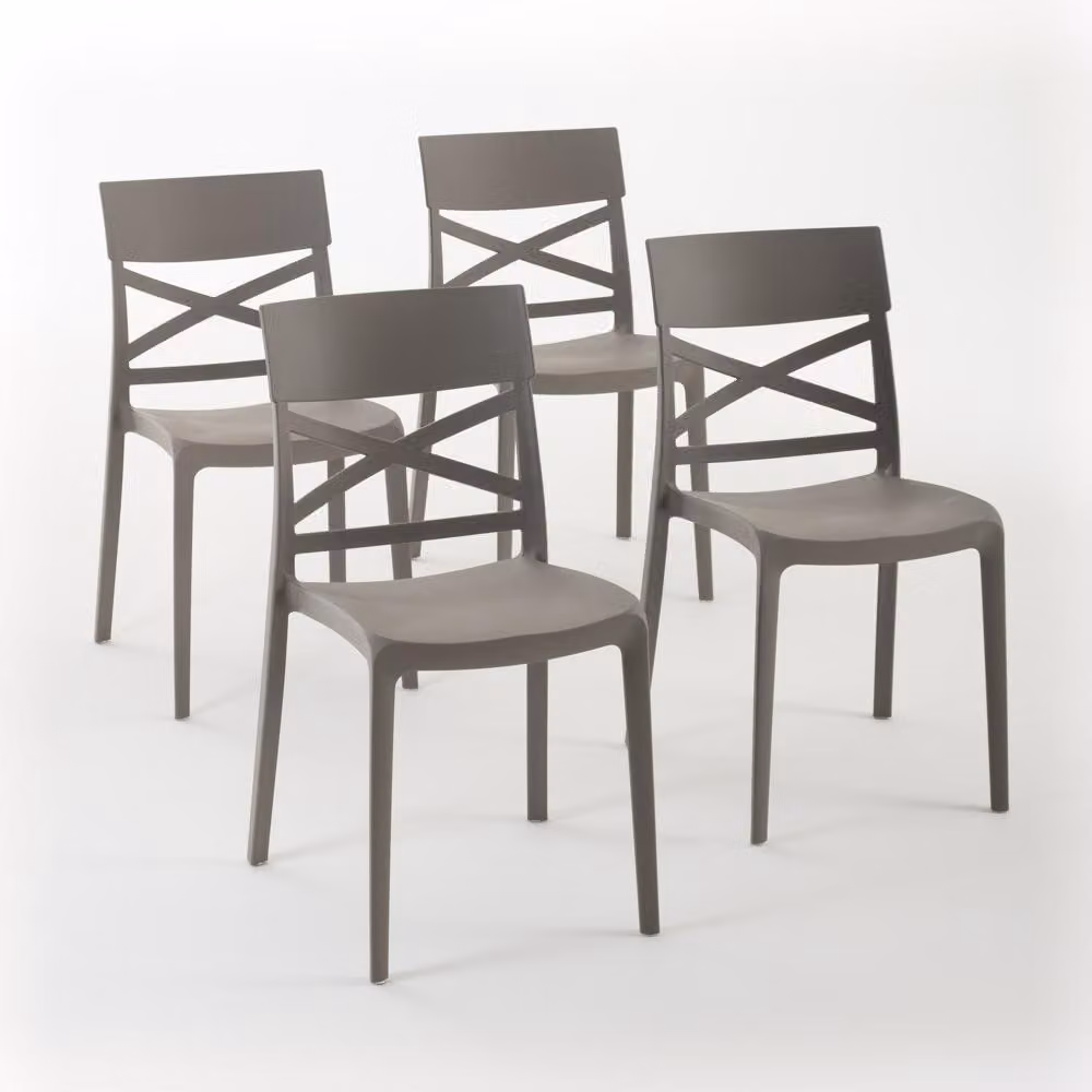 set di 4 sedie impilabili in polipropilene con fibra di vetro per esterni e giardino, bar e ristorante, cucina moderna - MARTINA - Tortora
