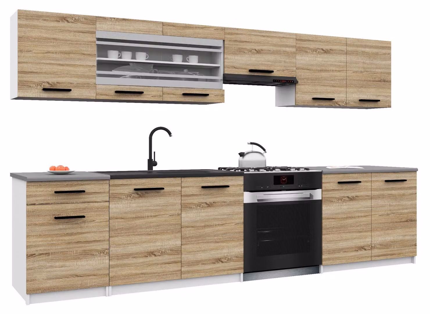 Belini - Angolo cottura moderno ITALIA 4 - Mobili da cucina 260 cm in rovere Sonoma - Cucina componibile con pensili, mobili base e piani di lavoro