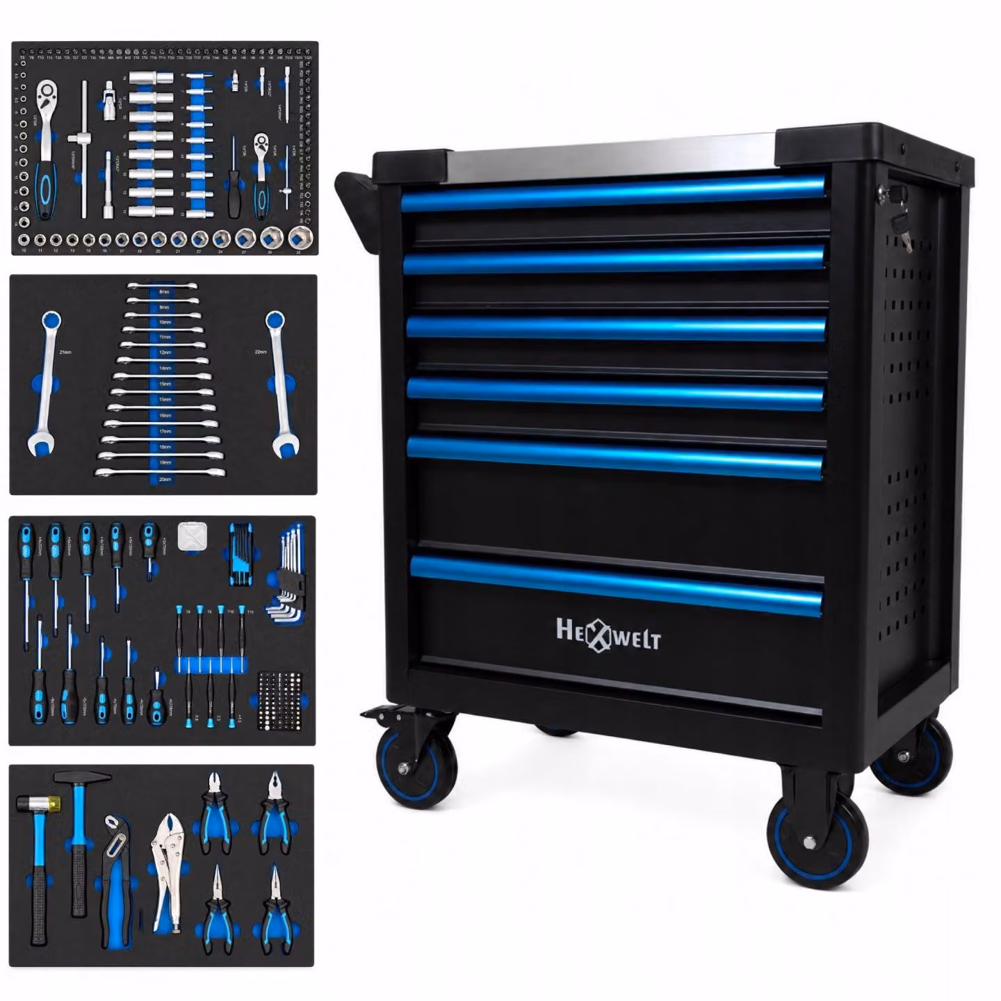 Carrello da officina con utensili - 286 pezzi - Cr-V - HW-SNZK-22 - con serratura