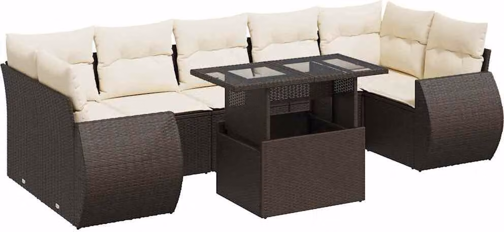 Set Divani da Giardino 8 pz con Cuscini Marrone in Polyrattan