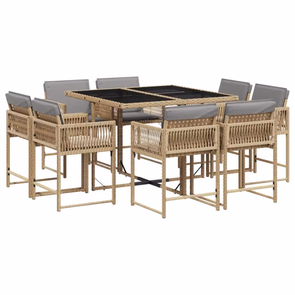 Set Pranzo da Giardino 9 pz con Cuscini Beige Misto Polyrattan
