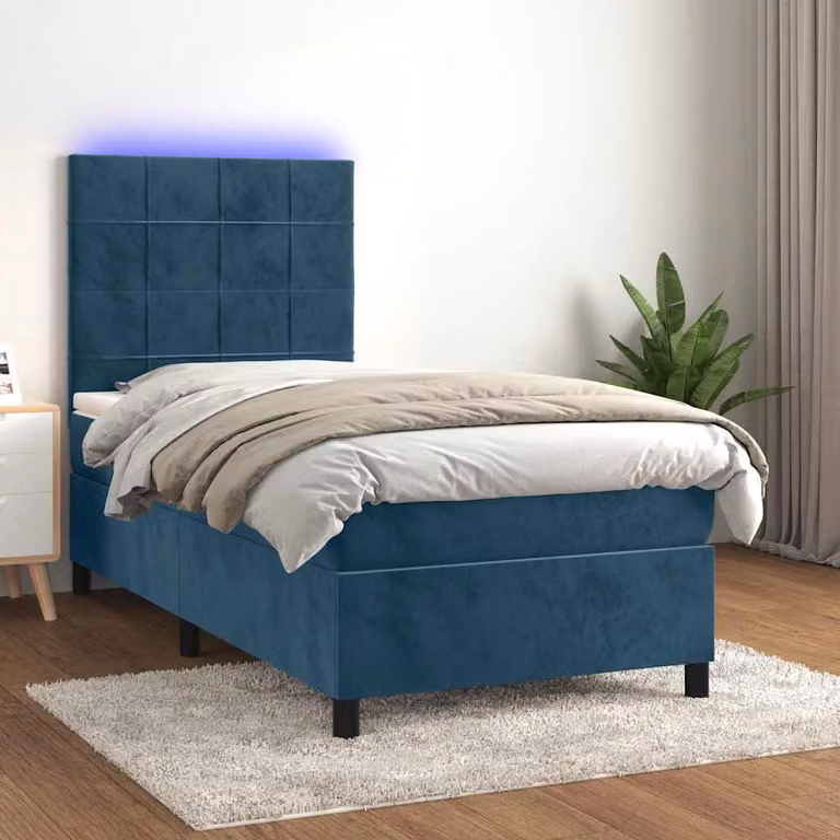Letto Ibrido vidaXL con Materasso, Illuminazione LED e Porta USB, Velluto Blu Scuro, L/P: 80 x 200 cm