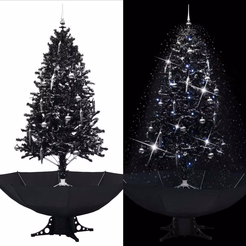 Maison Exclusive - Albero di Natale innevato con base a ombrello, nero, 190 cm, PVC