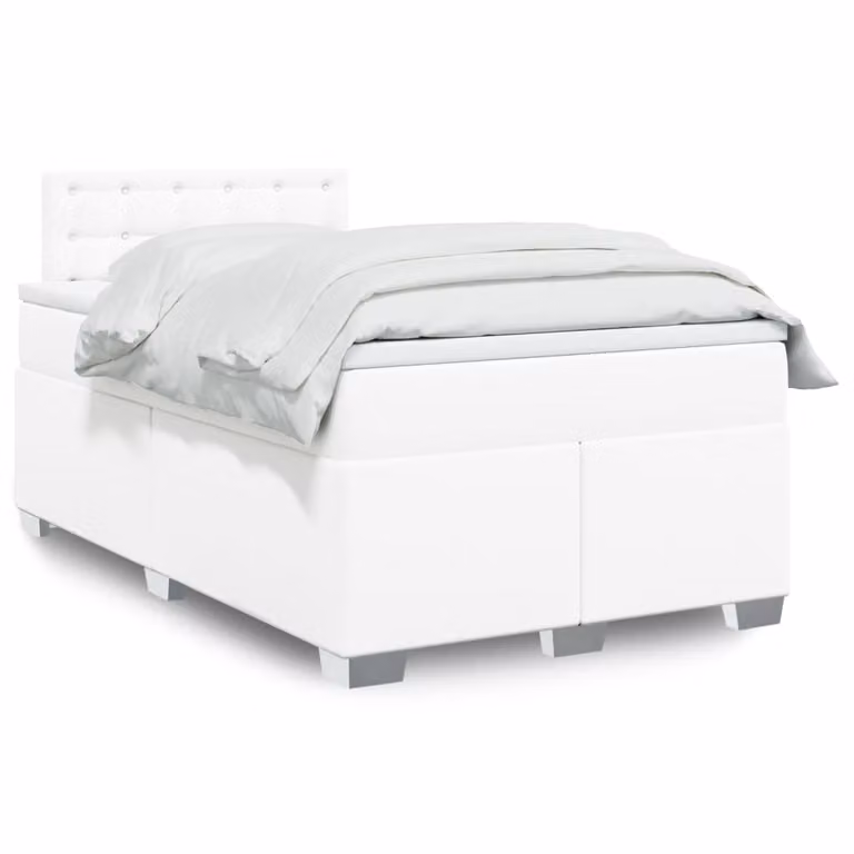 vidaXL Giroletto a Molle con Materasso Bianco in Similpelle e Tessuto L/P/H: 120 x 190 x 100,5 cm