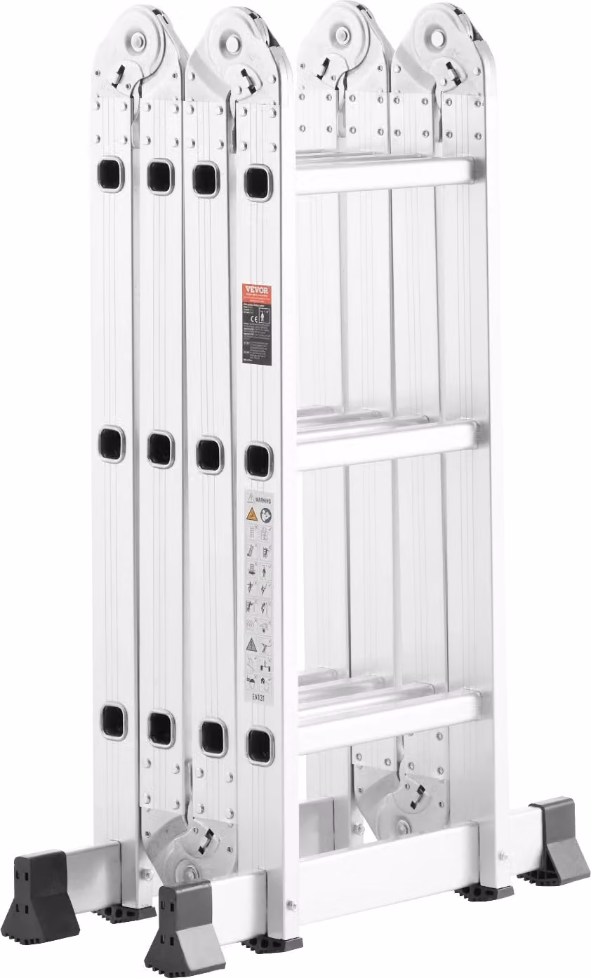 Scala pieghevole multiuso, altezza regolabile 3,6 m, portata 150 kg, argento, 5 gradini
