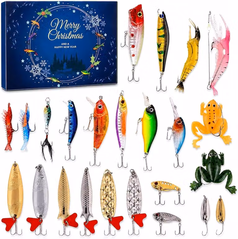 Calendario dell'Avvento a tema pesci - Calendario dell'Avvento per pesci 2024 - 24 giorni a tema pesci - Oggetti a tema pesci - Oggetti a tema pesci - Calendario dell'Avvento per uomini - Appassionati di pesca