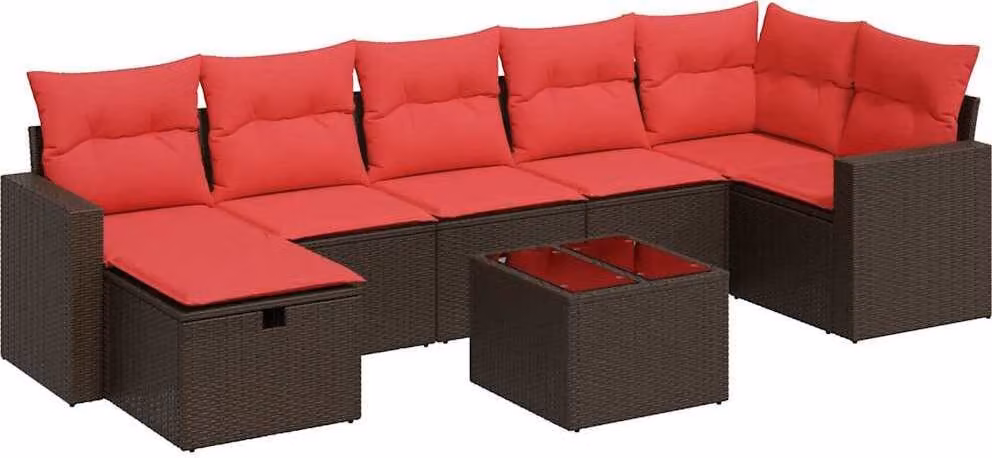 Set Divani da Giardino 8 pz con Cuscini Marrone in Polyrattan