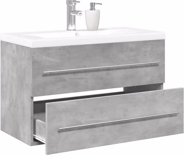 Set Mobili da Bagno Moderno vidaXL in Legno e Ceramica, 2 Pezzi, Grigio e Bianco, Appesi a Parete