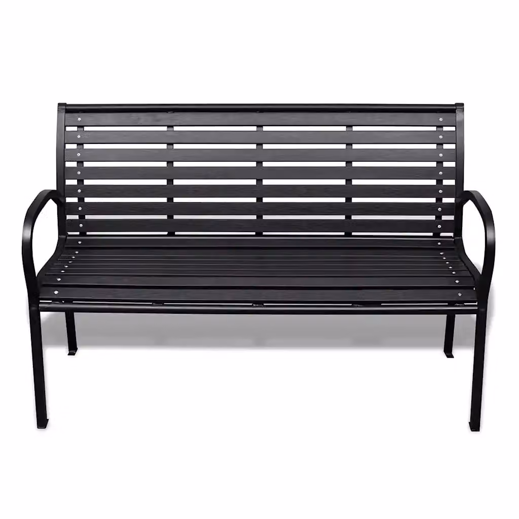 Panchina da giardino moderna con braccioli in acciaio nero e WPC L: 110 cm, P: 60,5 cm, H: 80,5 cm – 2
