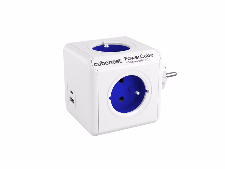 PowerCube Cubenest Original USB PD 20W A+C Blue - presa di corrente - fusibile per bambini - messa a terra - max 16A/250V~3680W/50-60Hz