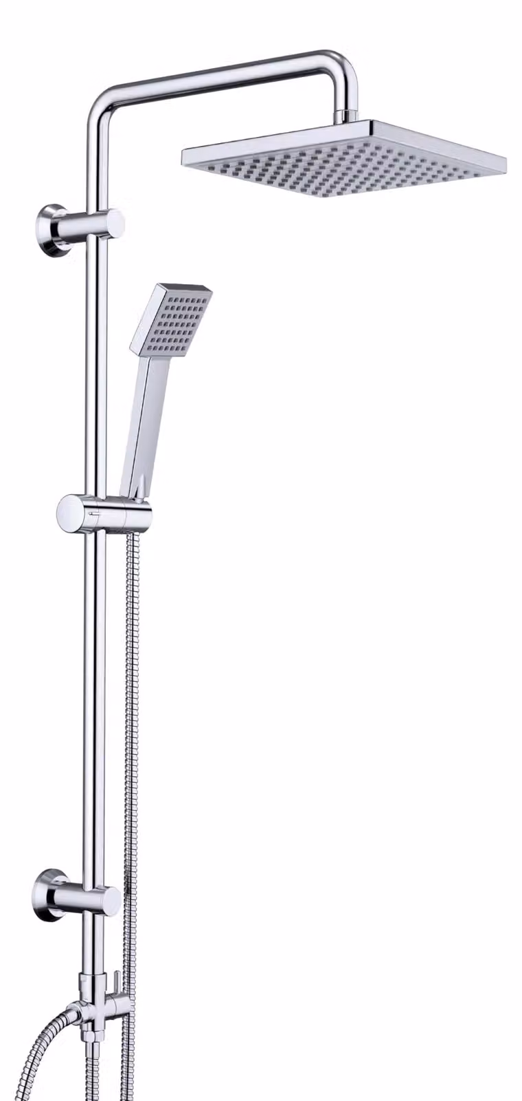 Sistema doccia a soffitto, acciaio inossidabile, set doccia, altezza regolabile, soffione da 20x20 cm, cromato