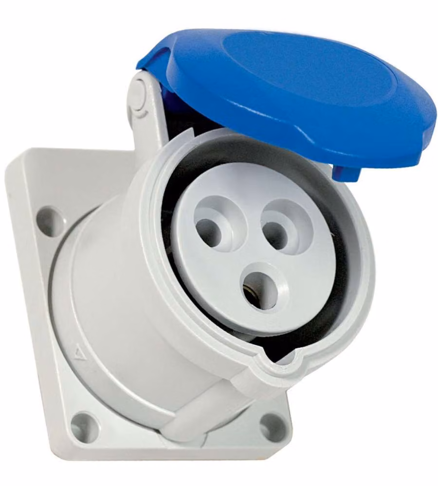 Presa da incasso 2P+T 16A 230V 6h, IP44, flangia ridotta, colore grigio