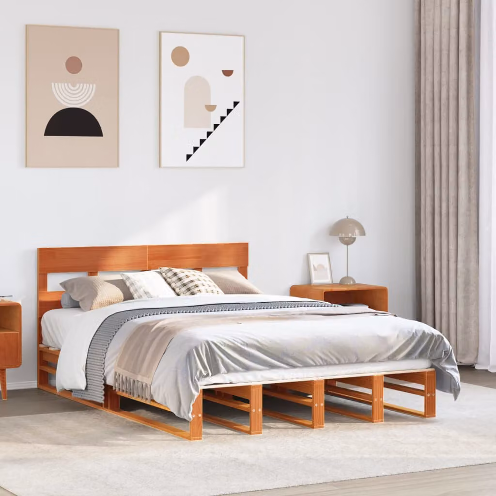 Letto senza materasso vidaXL in legno di pino color marrone cera L 140 x P 190 cm – 1