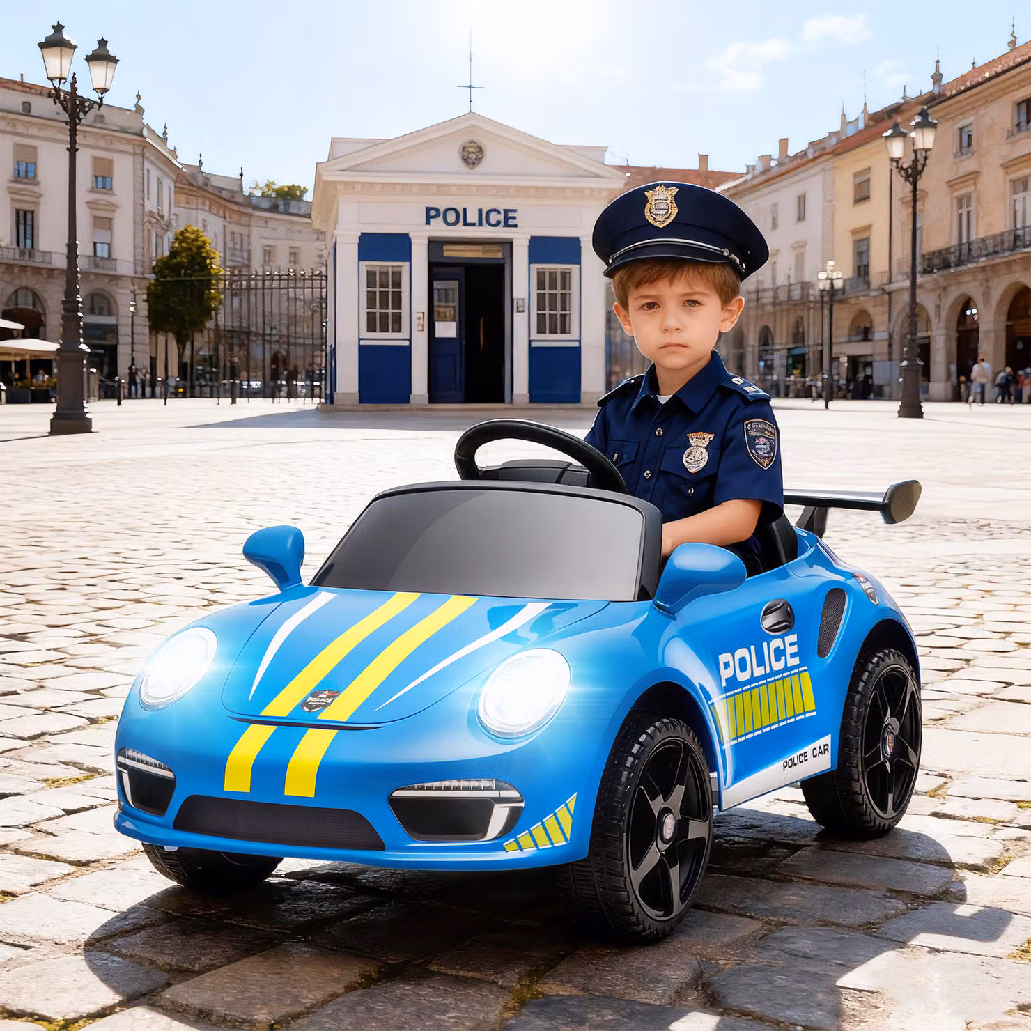 AIYAPLAY Auto Elettrica per Bambini con Telecomando, Doppio Motore e Sirena, Blu, L 105 x P 58 x H 49 cm – 2