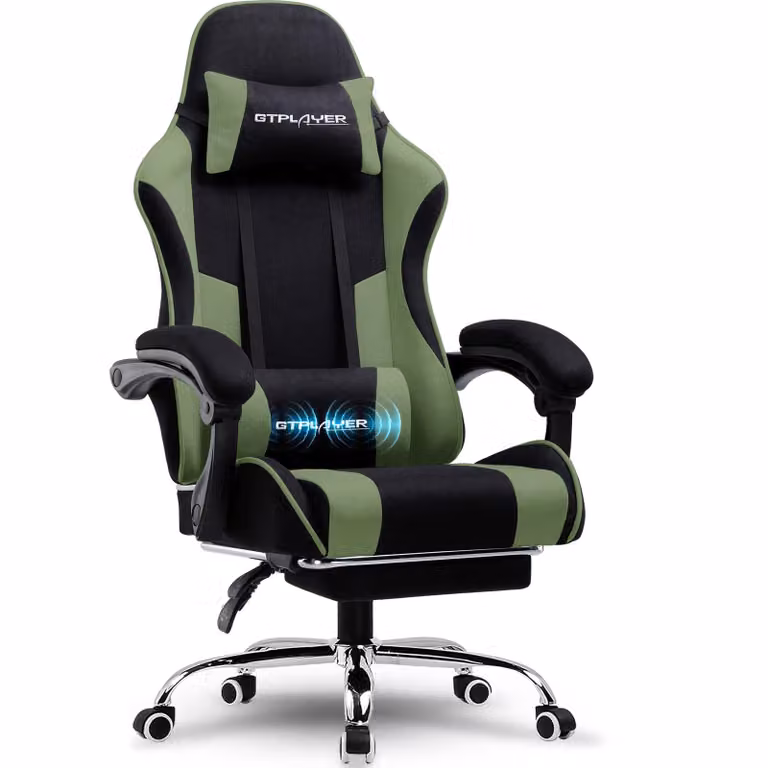 Sedia da gaming GTPLAYER, sedia da ufficio, sedia ergonomica per computer, sedia da gaming con supporto lombare massaggiante, poggiapiedi e poggiatesta