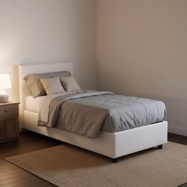 Letto singolo contenitore Argentino di Talamo Italia con rivestimento in tessuto bianco, adatto per materasso 80x190 cm