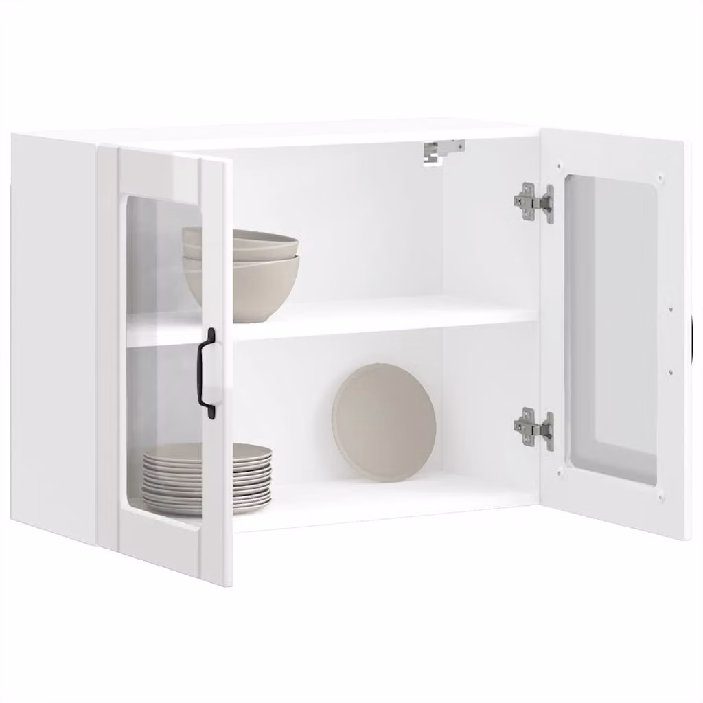 Pensile da cucina moderno vidaXL bianco lucido con ante in vetro e ripiani interni L 60 cm, H 80 cm, P 31 cm