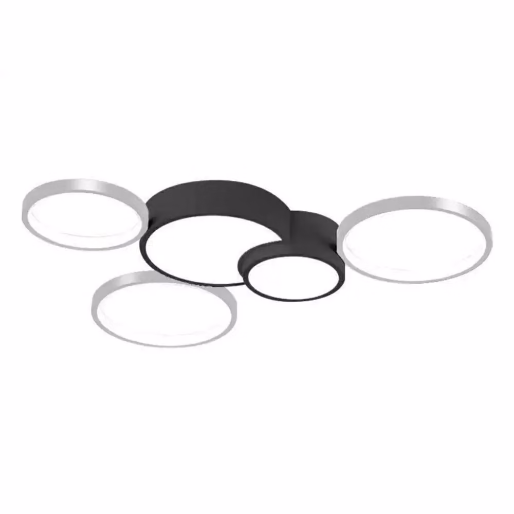 Plafoniera LED Trade Shop Moderna con 5 Cerchi, Colore Argento e Nero, Luce Bianca Fredda 6500K, 48W – 2