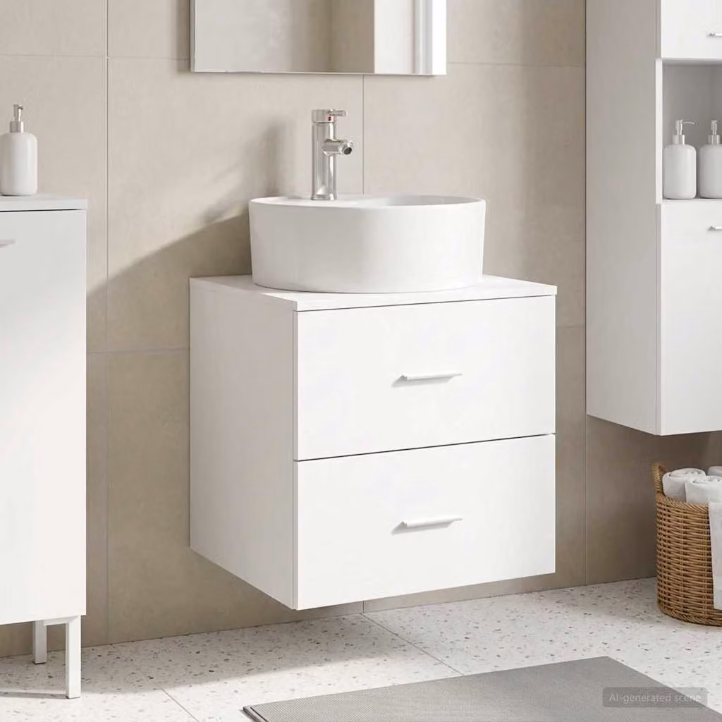 Mobile Lavabo da Parete vidaXL Bianco Moderno con Cassetti e Ante L/P/H: 49,5 x 44,5 x 65 cm