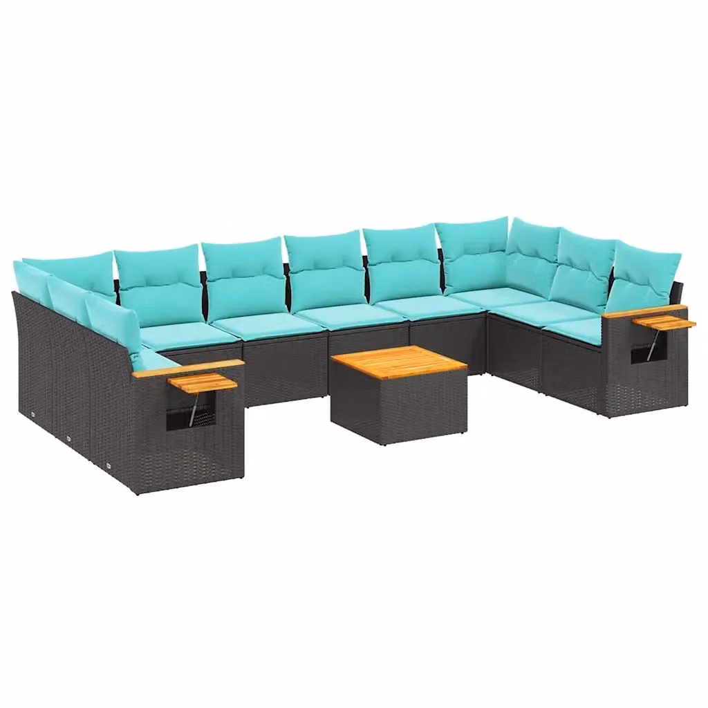 vidaXL Set Divani da Giardino 11 pz in Polyrattan Nero con Cuscini e Tavolino da Esterno – 2