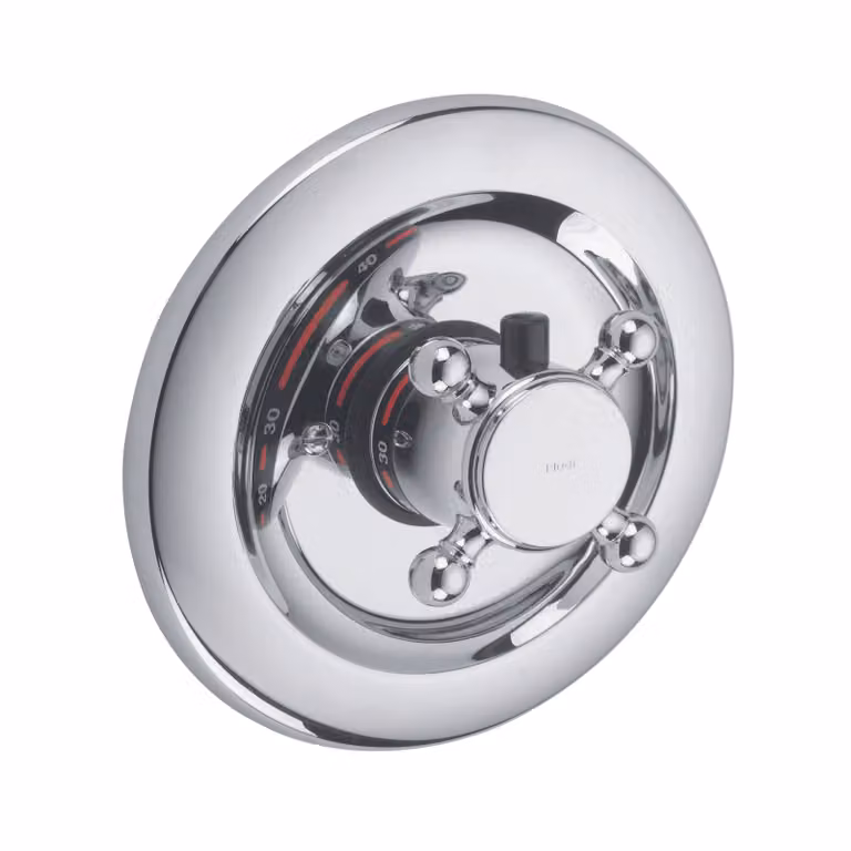 KLUDI 1926 : robinetterie thermostatique encastrée, poignée en croix, limiteur d'eau chaude à 40 °C, sans robinet d'arrêt, 517190520, 517190520