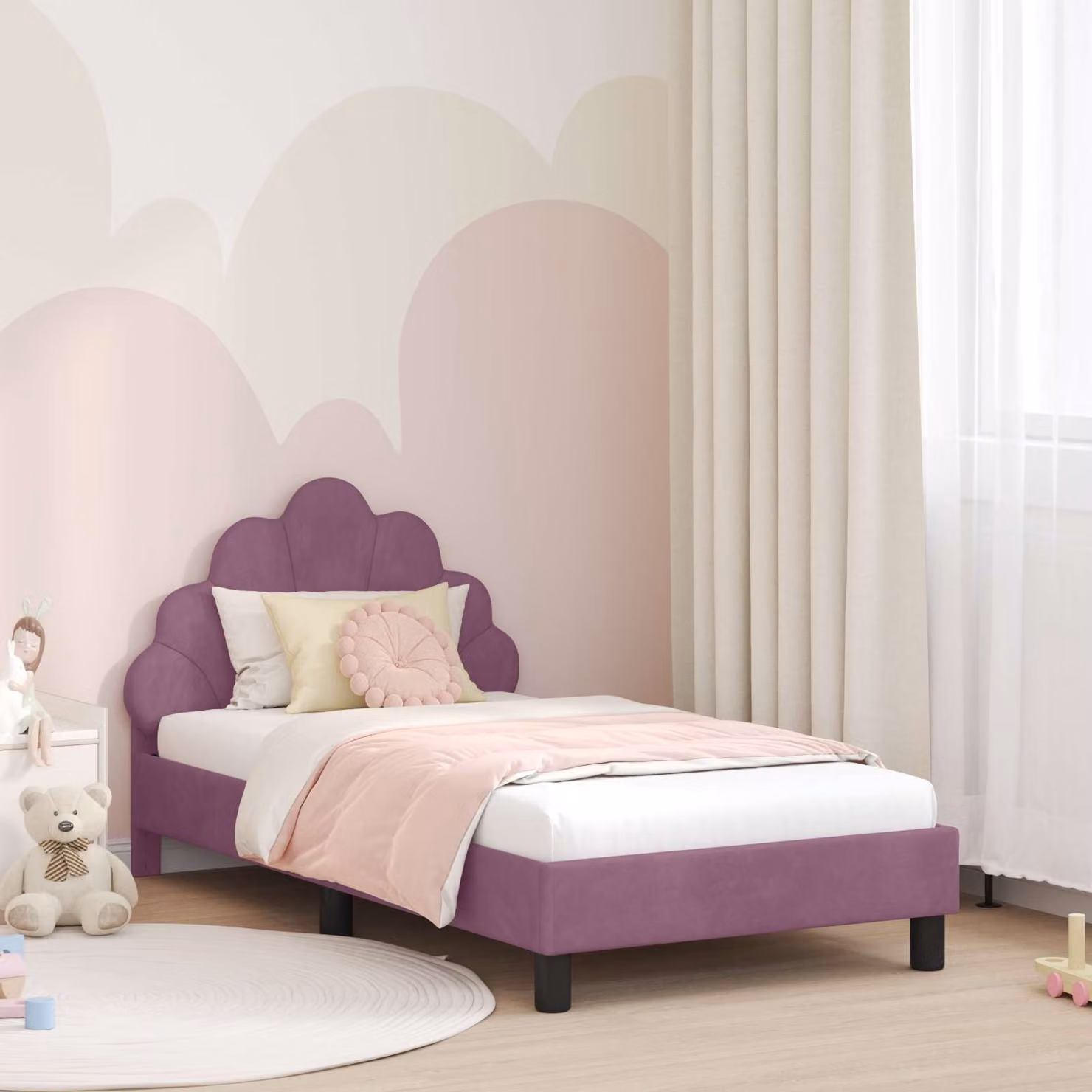 Struttura letto per bambini vidaXL in velluto viola con testata, L 160 x P 80 cm