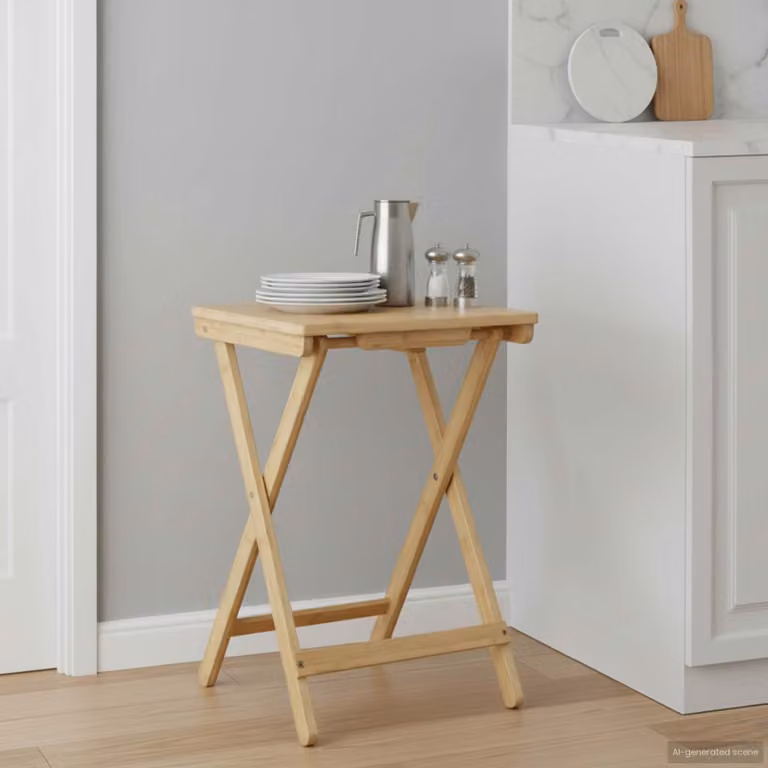 vidaXL Tavolo da Cucina Moderno in Bambù, Colore Marrone e Beige, L: 40 cm, P: 30 cm, H: 53,5 cm