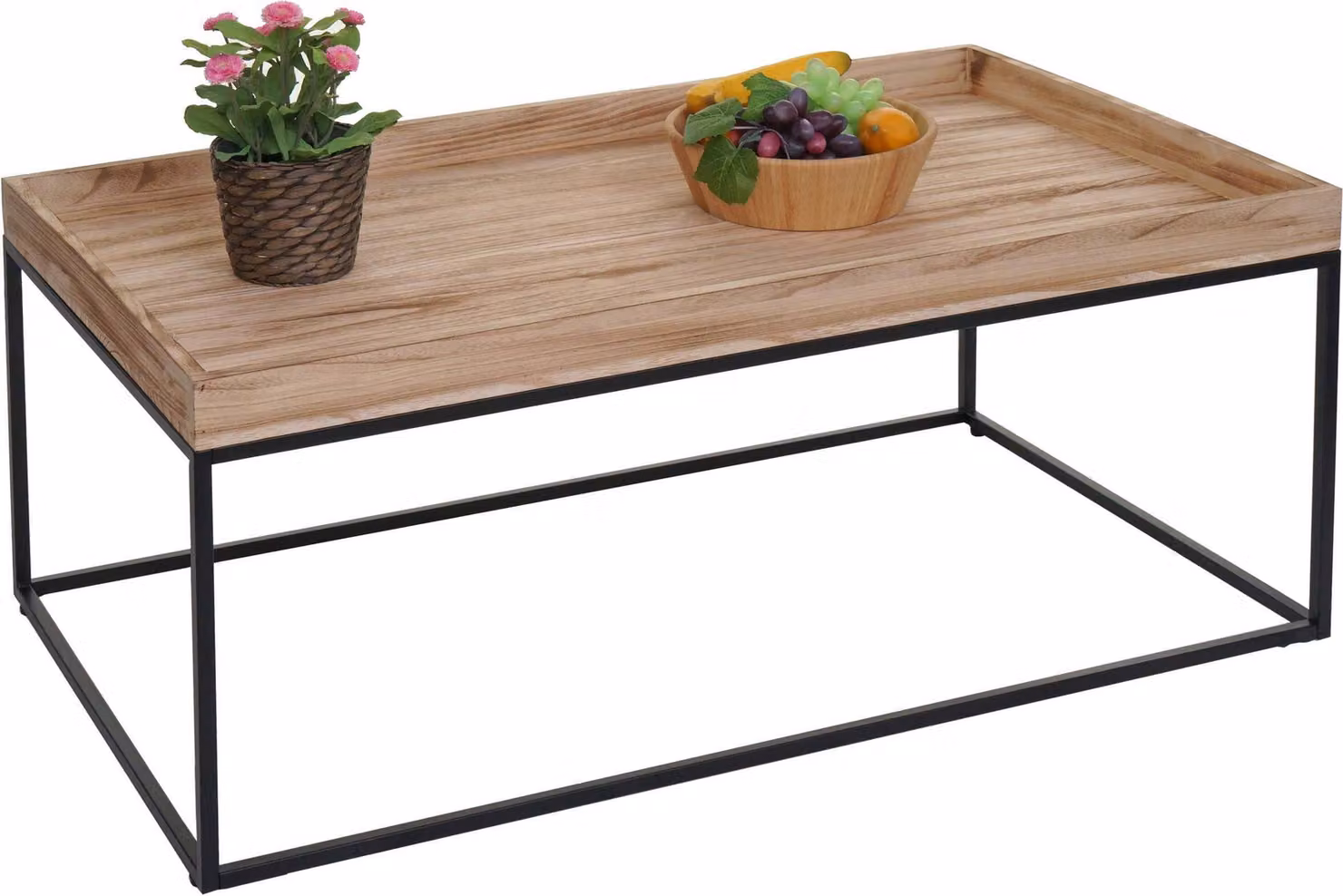 Tavolino HWC-K71, tavolino da salotto, legno massiccio, metallo 46x110x60cm ~ colore naturale