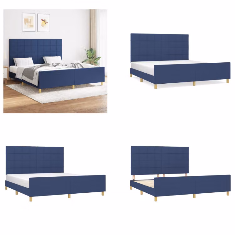 vidaXL Giroletto con testiera in tessuto blu 160x200 cm - Giroletto con testiera - Giroletti con testiera - Giroletto - Letto con testiera