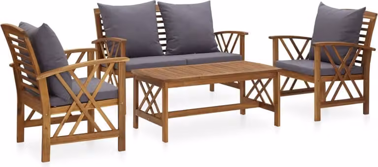 Set Divani da Giardino 4 pz con Cuscini in Massello di Acacia
