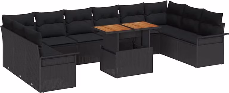 Set Divano da Giardino con archiviazione 9 pcs Nero Poly Rattan
