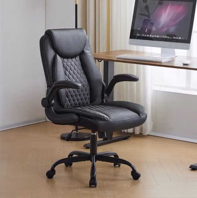 Sedia da ufficio ergonomica con supporto lombare, braccioli ribaltabili e ruote girevoli 360°